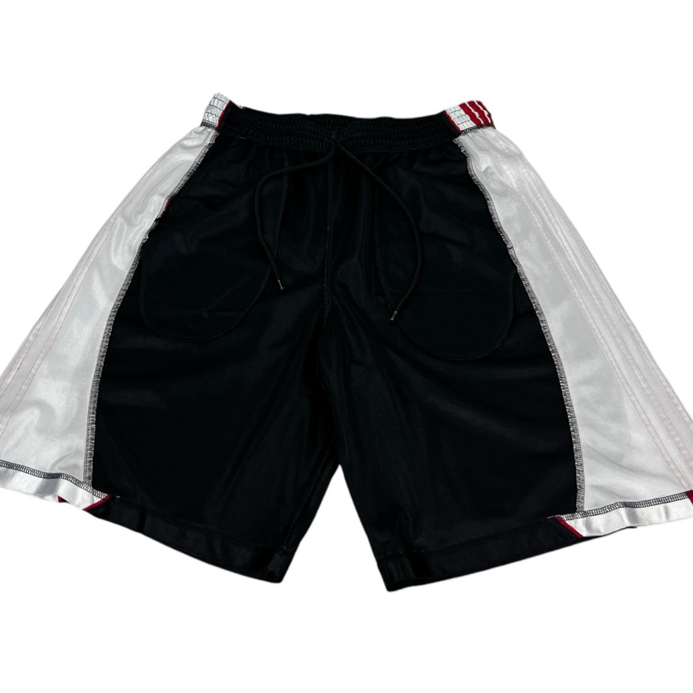 Adidas Mens XL Shorts Dazzle Shiny Y2K Basketball Pockets Black Red Striped - Picture 9 of 15